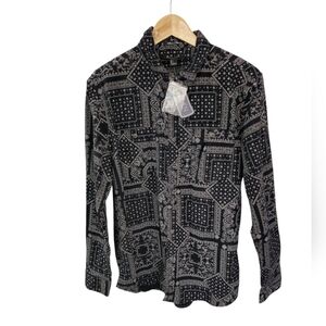 NWT 21 Men Long Sleeve Paisley Black Shirt Size Large